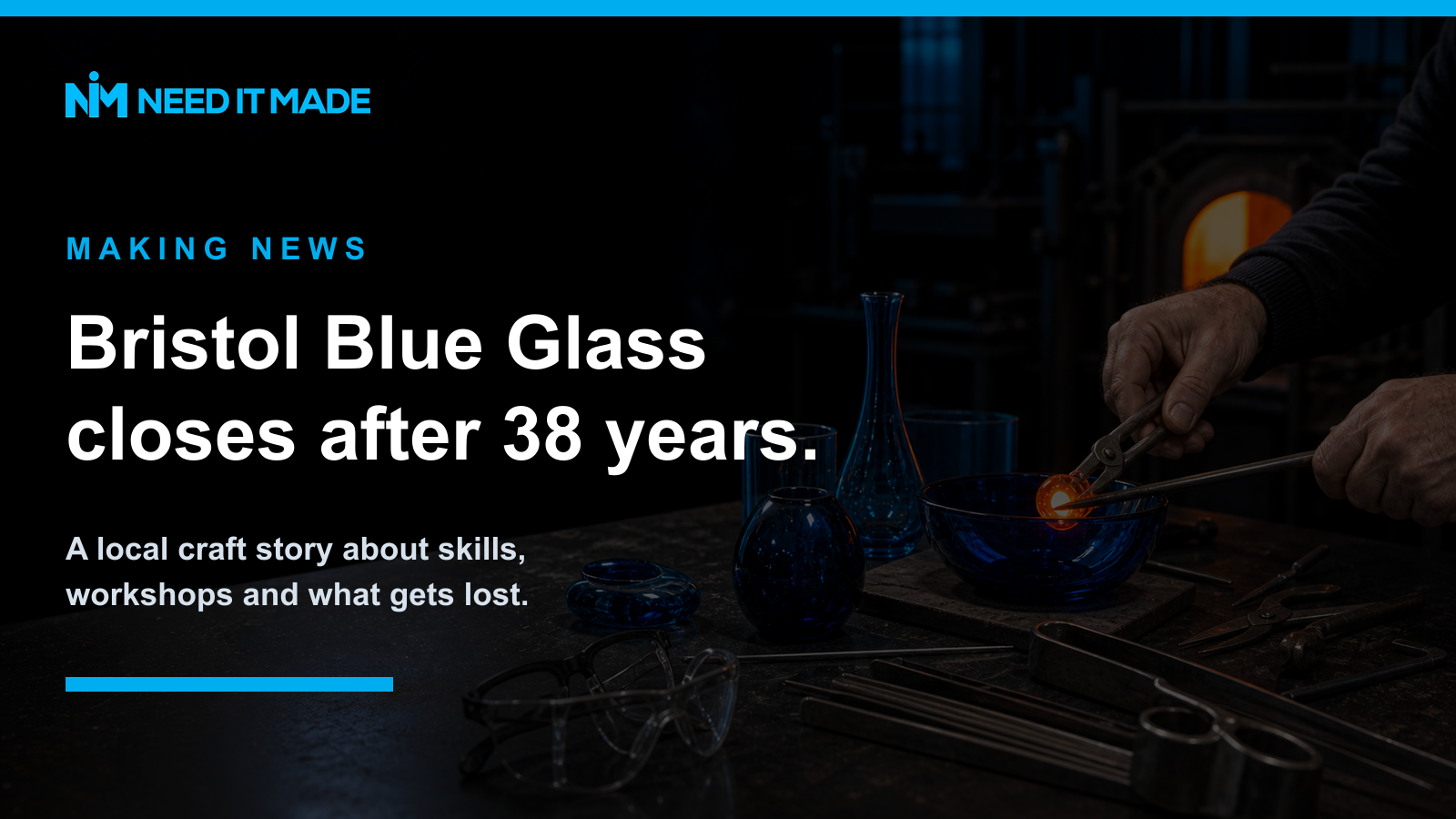 A hand-blown piece of deep cobalt-blue Bristol glass.